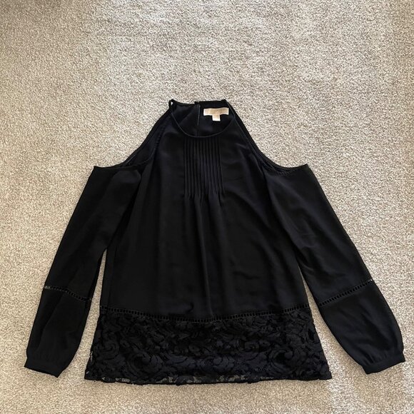 Michael Kors Flowy Cold Shoulder Pleated Long Sleeve Halter Top NWOT M - Picture 10 of 15